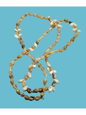 Shell Bead Necklace White Tan Tiki Beachy Tropical Coastal  Crafts 38 inch